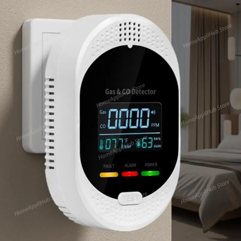 Co Detector Plug - เครื่องตรวจจับ 4-in-1 พร้อมอุณหภูมิ ความชื้น สัญญาณเตือนก๊าซ CO