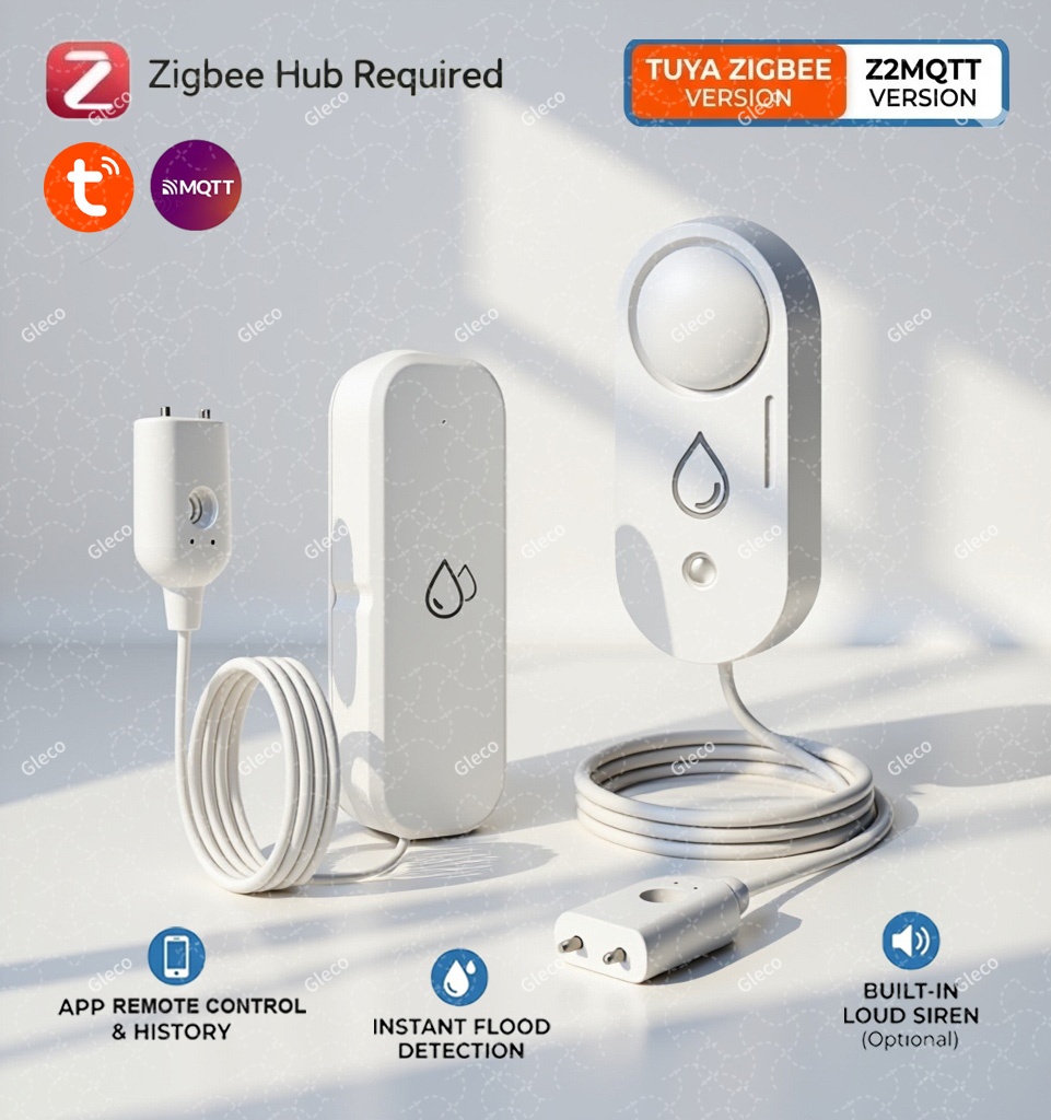 Water Alarm Sensor - เซ็นเซอร์ตรวจจับน้ำรั่วซึม Zigbee พร้อมสัญญาณเตือนเสียงเสริม 110 เดซิเบล เซ็นเซอร์น้ำแบบรีโมทคอนโทรล
