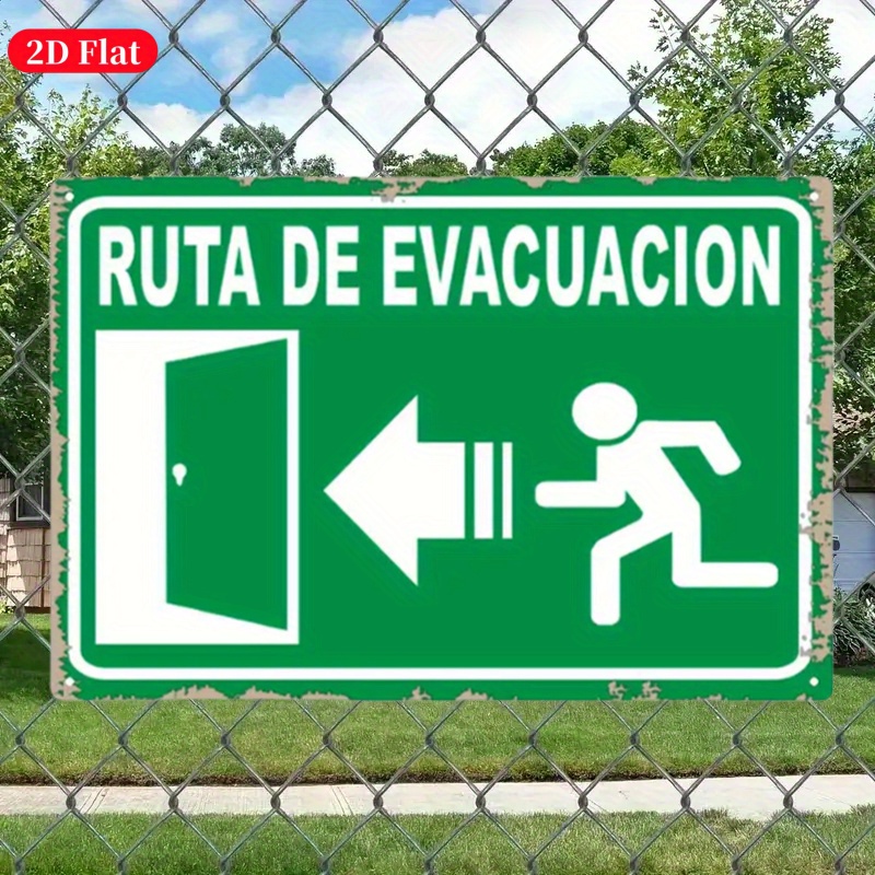 Emergency Exit Sign - (ภาพวาดบนแผ่นดีบุก 2 มิติ) ป้ายทางออกฉุกเฉินโลหะสไตล์วินเทจ ขนาด 20x30