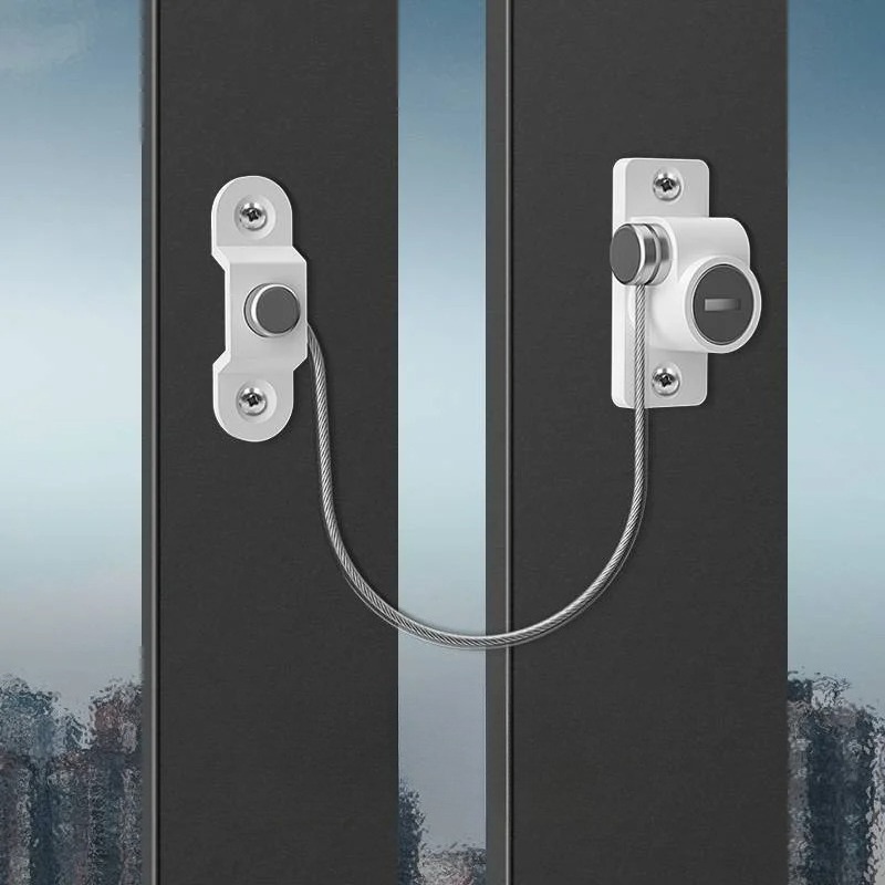 Security Chain Door - ตัวล็อคประตูหน้าต่าง ป้องกันเด็ก ป้องกันสัตว์เลี้ยง ชุดล็อคโซ่สแตนเลส สำหรับหน้าต่างบานกระทุ้ง