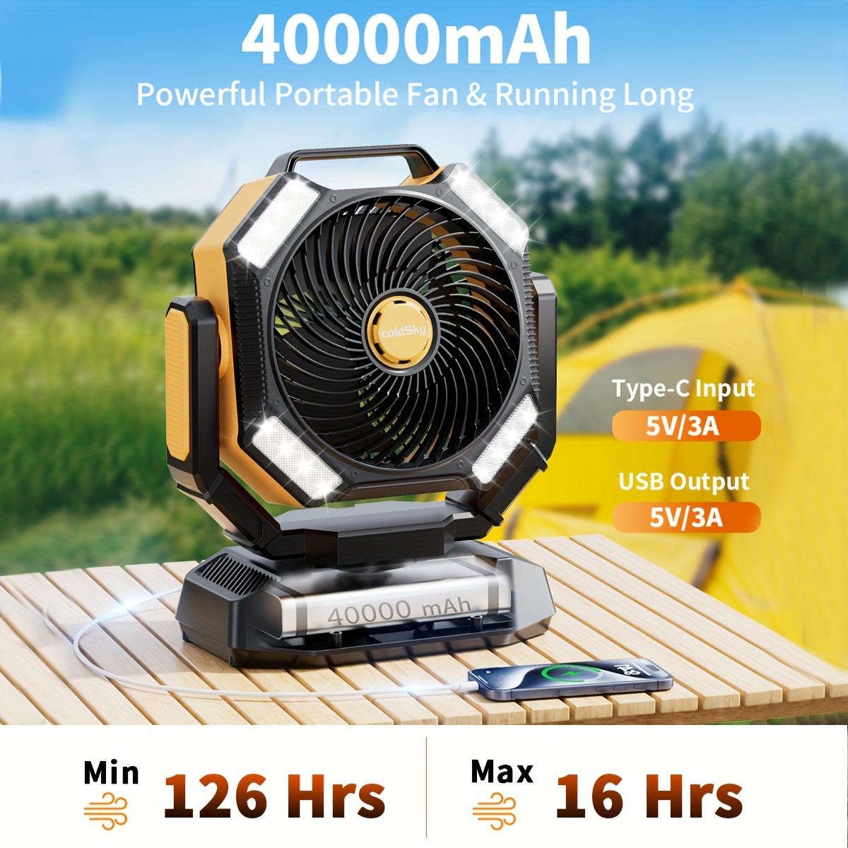 Power Outage Light - โคลด์สกาย พัดลมแคมป์ปิ้ง พัดลมใช้แบตเตอรี่พร้อมไฟ LED 4 ดวง