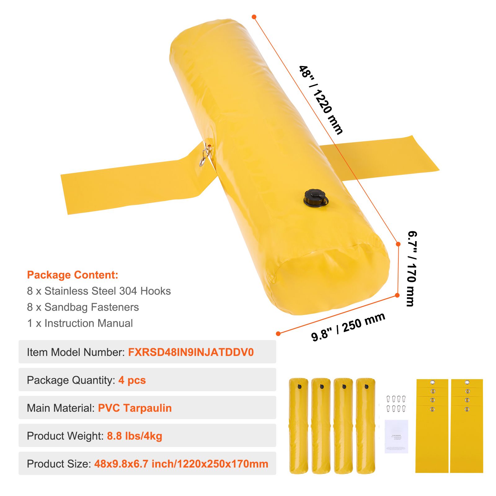 Flood Barrier Bag - แผงกั้นน้ำท่วม, ถุงทรายสำรองสำหรับป้องกันน้ำท่วม 4 แพ็ค, แผงกั้นน้ำท่วมสำหรับบ้าน, แผงกั้นน้ำสำหรับป้องกันน้ำท่วม,
