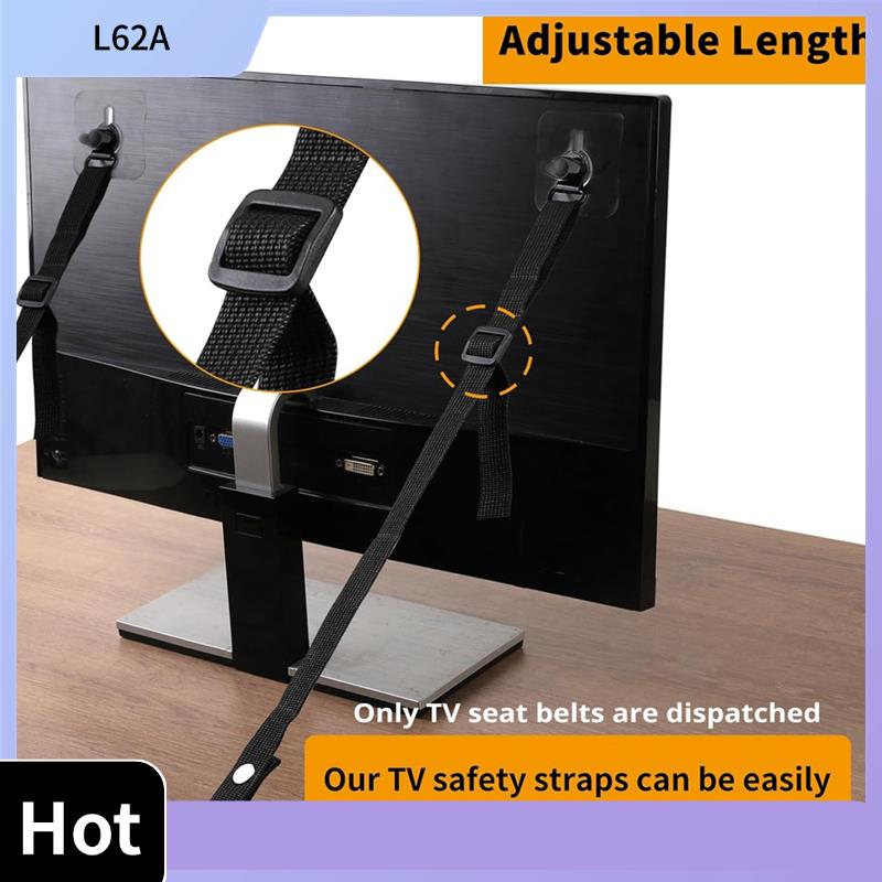 Earthquake Anchor Strap - L62A 4 PCS ปรับสายรัดความปลอดภัยทีวี, ไม่มีเจาะกาว Anti